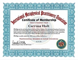 International Metaphysical Practitioner Association Certificate of Membership