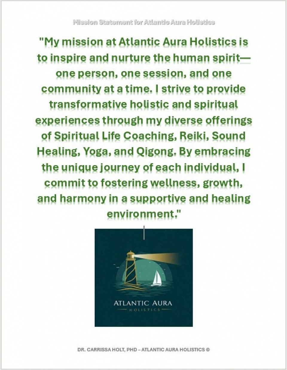 Atlantic Aura Holistics Mission Statement